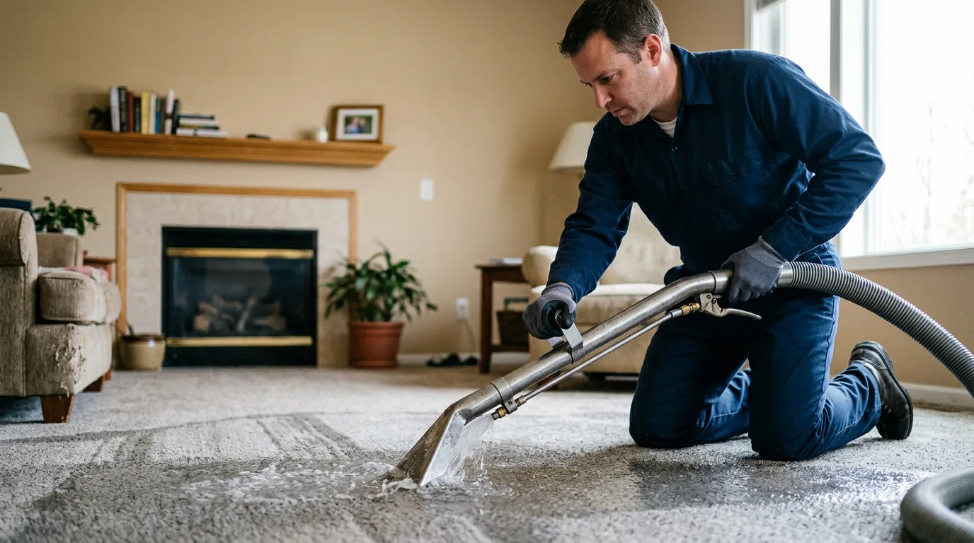 Water damage restoration technician working near Estherville, IA